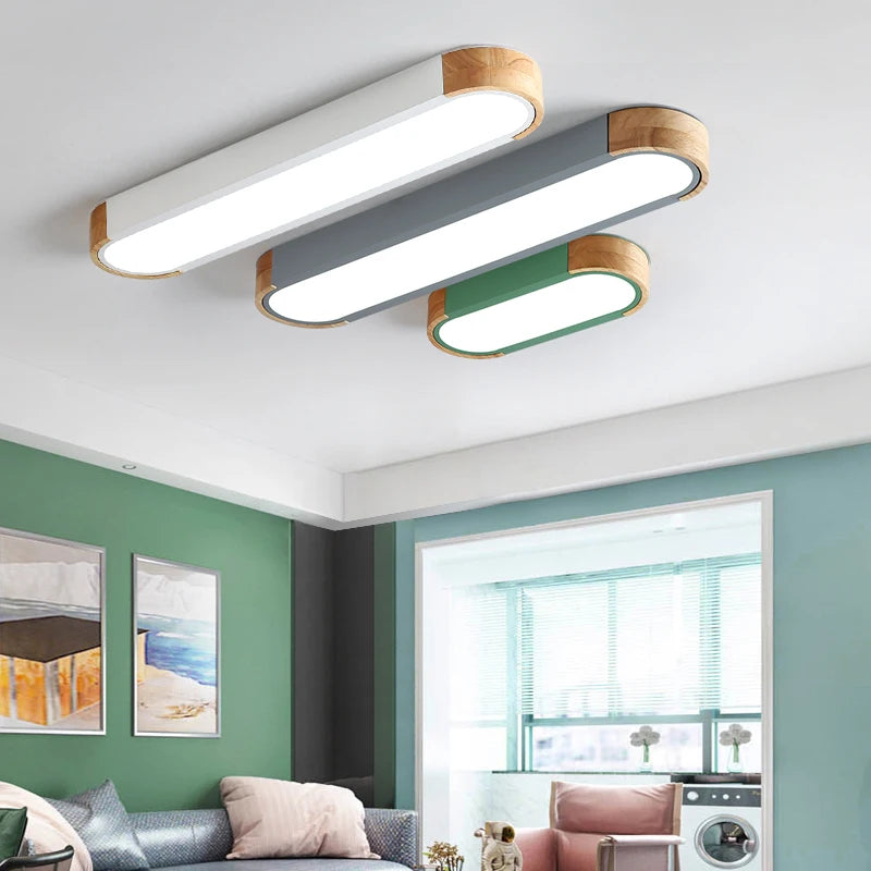 SANDYHA plafonniers nordique Led bois fer acrylique Rectangle piste lampe pour salon chambre décor intérieur luminaires