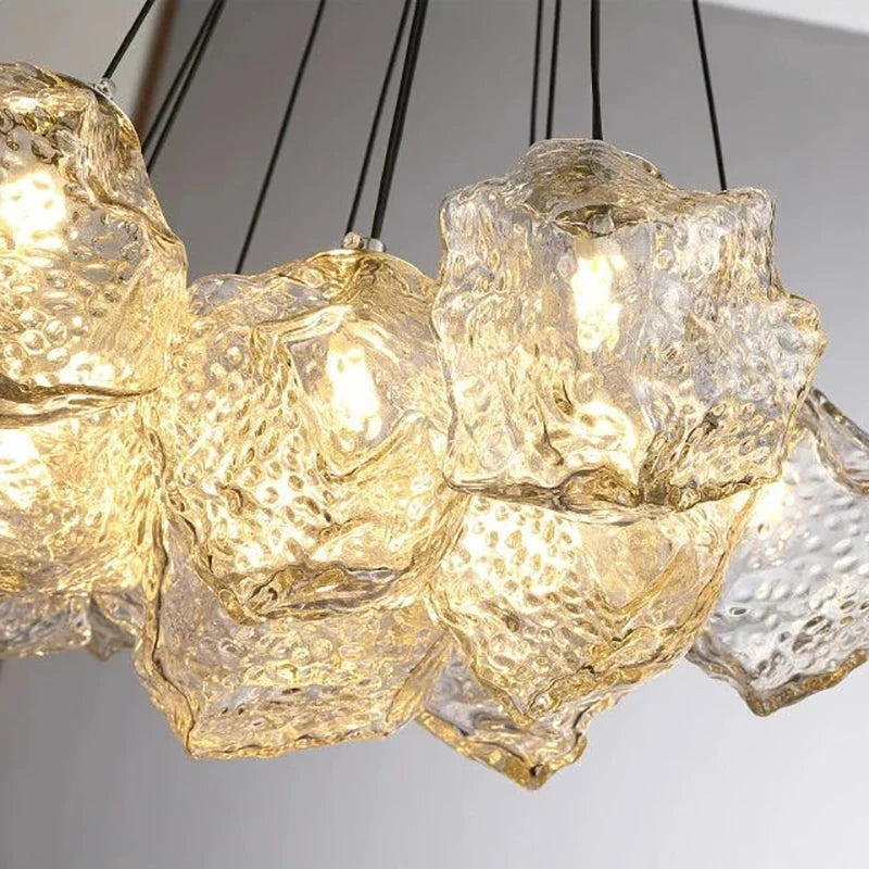 Lava Ice Cube Walnut Glass Bedside Chandelier, Lava Glass Table Lamp for Hallway Entry Bedroom Living Room Lighting Home Light