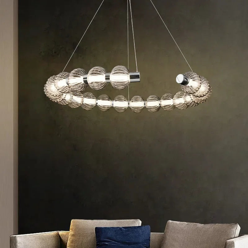 lustre led de luxe style collier de perles chromé