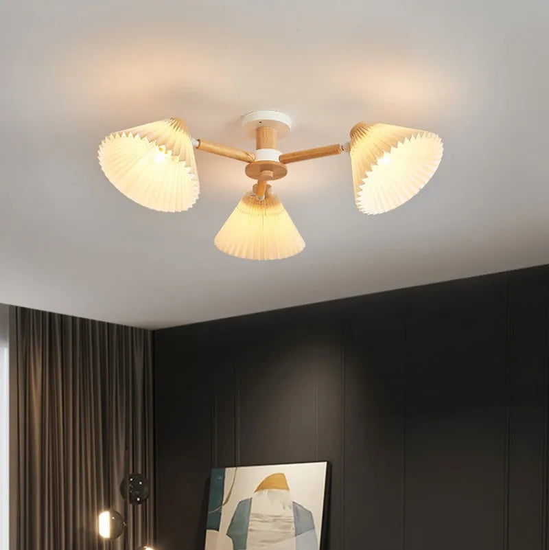 Plafonnier moderne nordique pour salon salle à manger parapluie plissé lampes suspendues en bois E27 luminaires pour la maison
