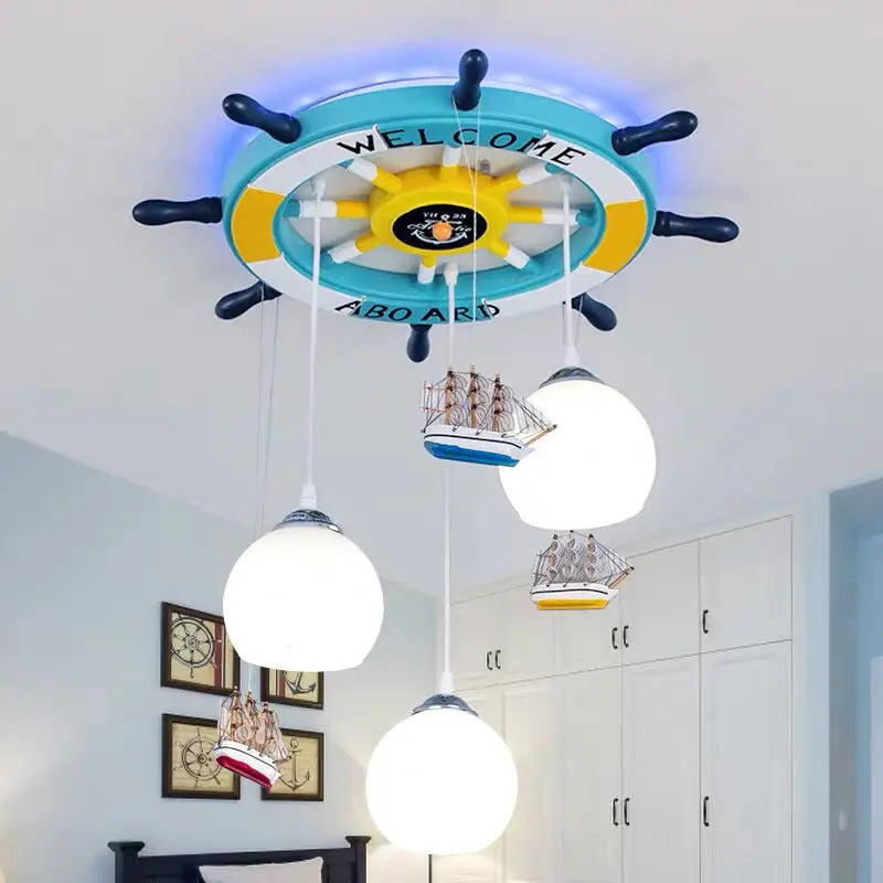 lustre méditerranéen gouvernail avec rétro-éclairage rgb pour enfants