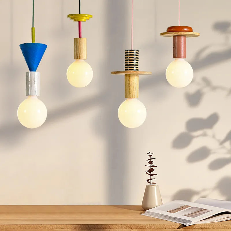 Suspension en bois modernes chambre nordique chevet LED suspension Restaurant cuisine coloré Lustre en bois Lustre maison Dec