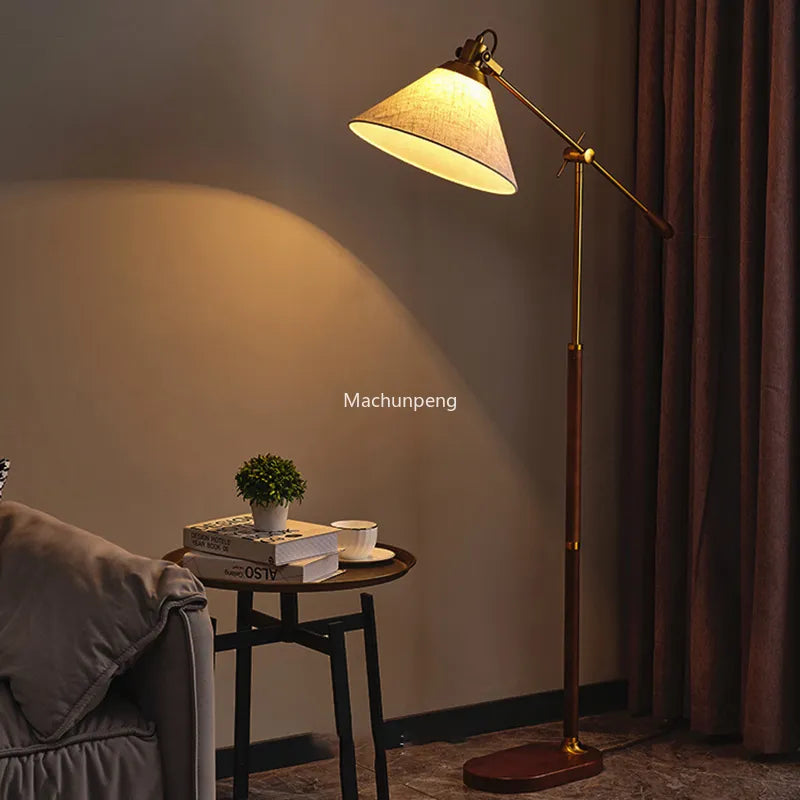 lampadaire bois massif abat-jour pied moderne