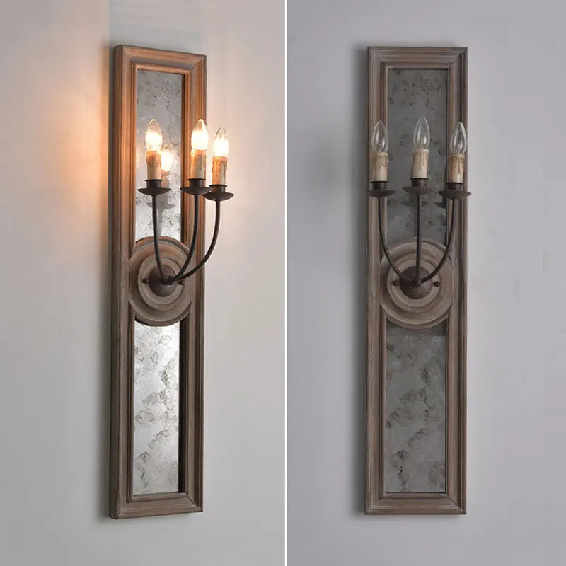 applique murale rétro américaine en bois et vieux fer avec miroir