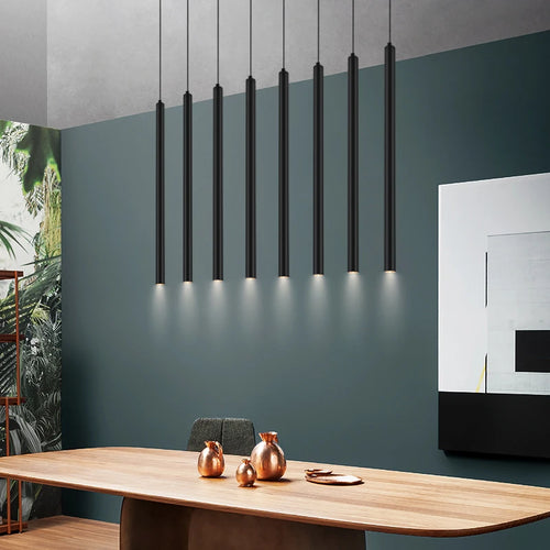 lustre suspendu led moderne long tube pour restaurant nordique
