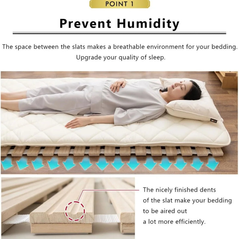 lit tatami pliable en bois avec matelas futon traditionnel