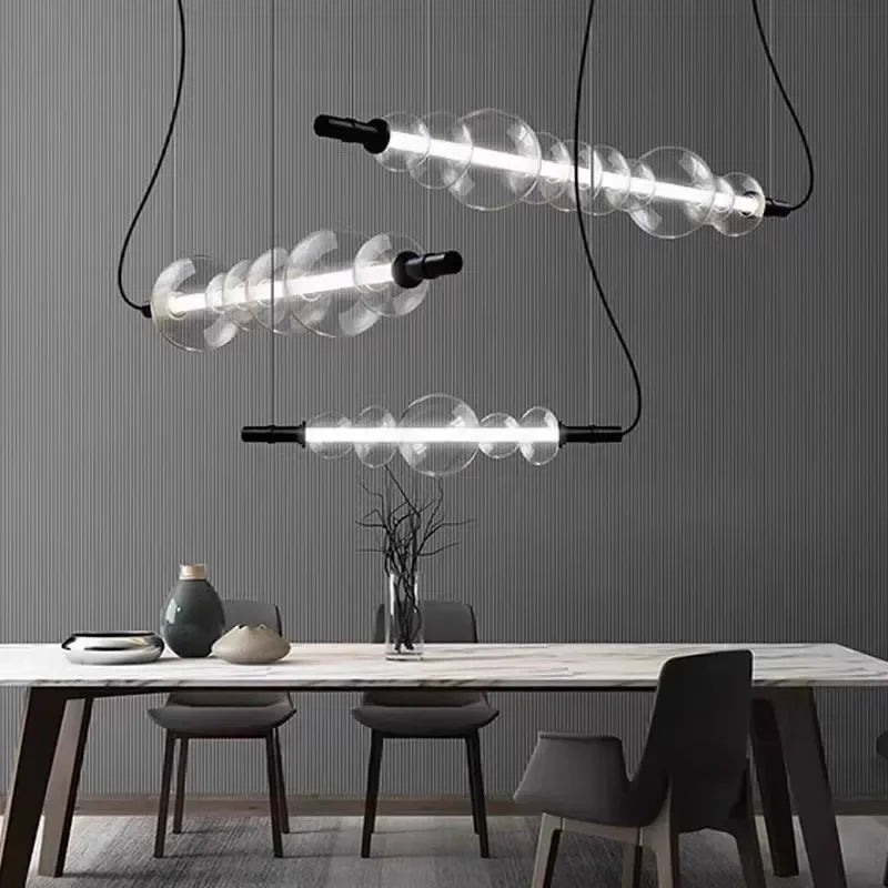 lustre moderne en bande de verre avec lumière led pour décoration maison