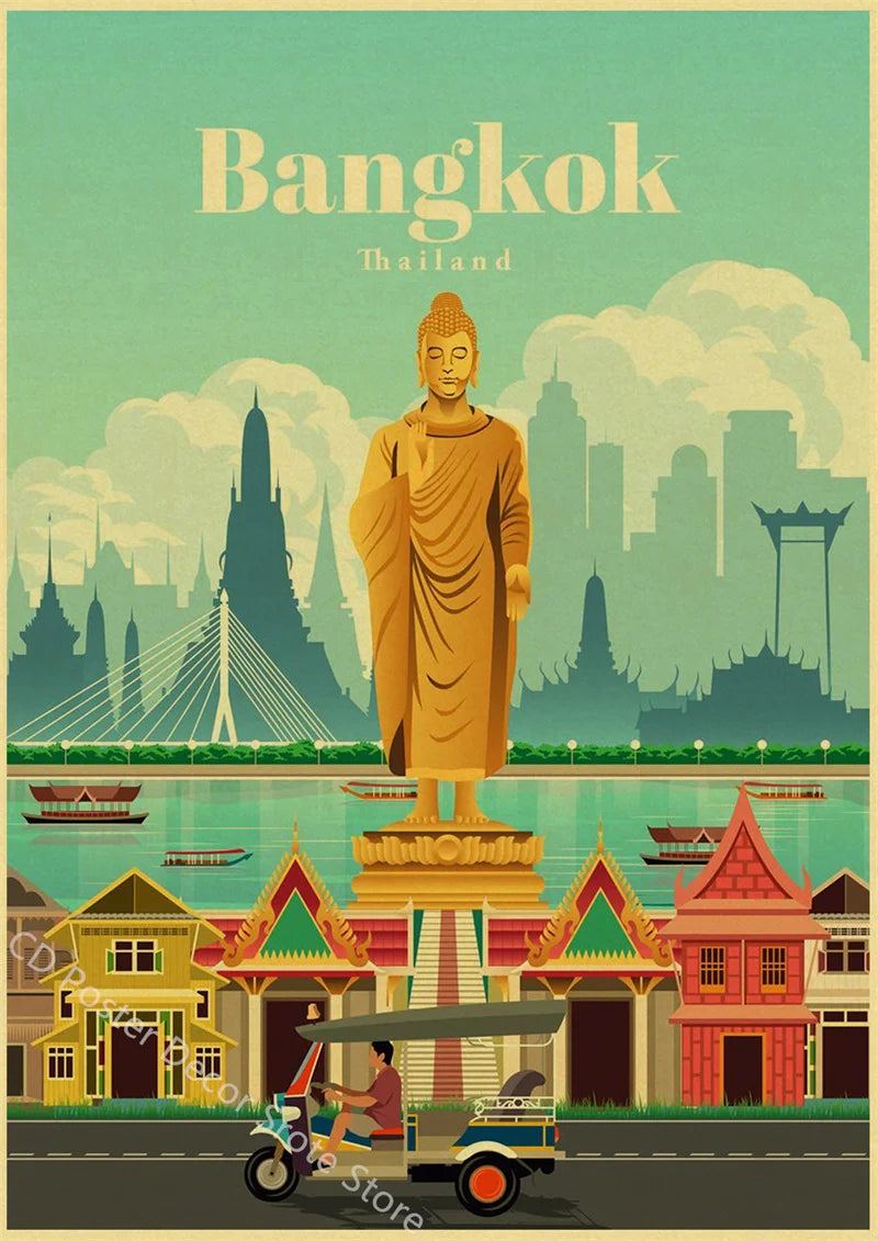 affiche vintage des villes du monde architecture et monuments