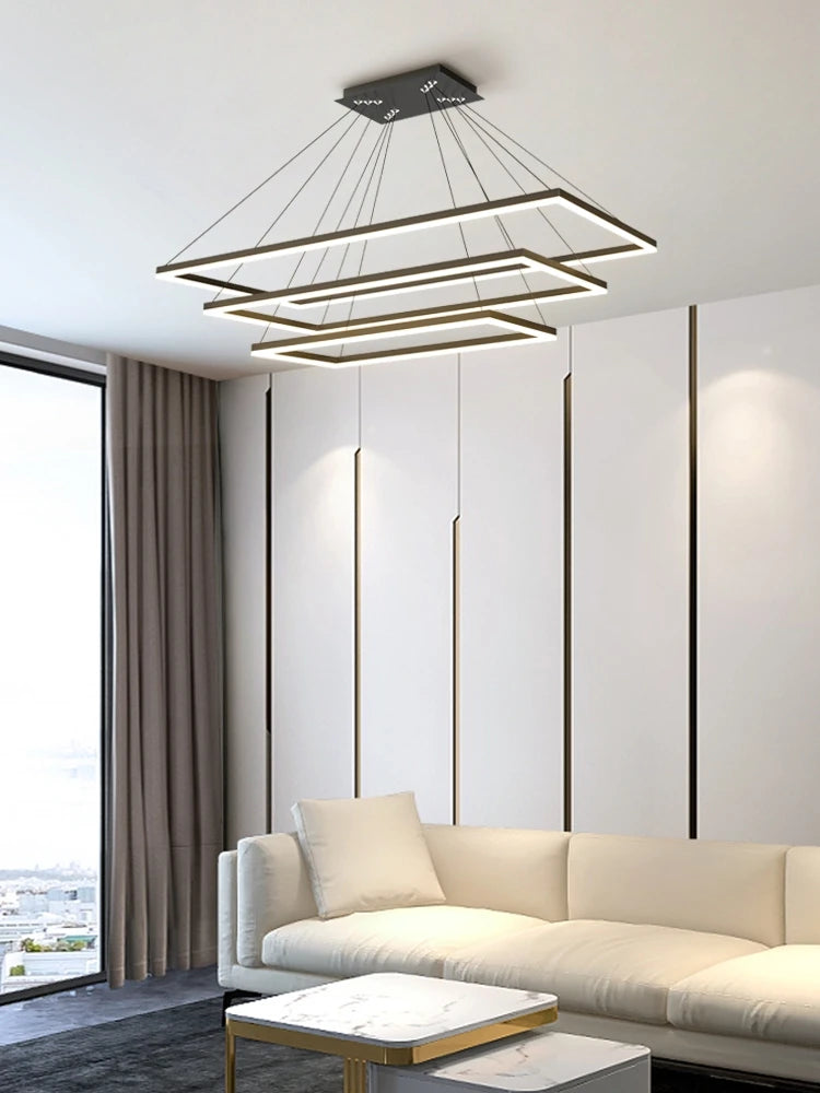 lustre led en aluminium fantaisie avec éclairage rectangulaire suspendu