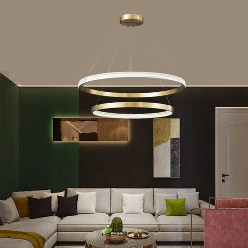 lustre à anneaux en cuivre réglable pour