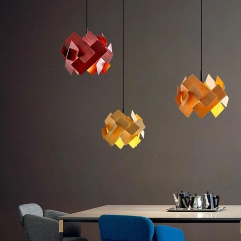 lampes suspendues en bois créatives avec cordon réglable