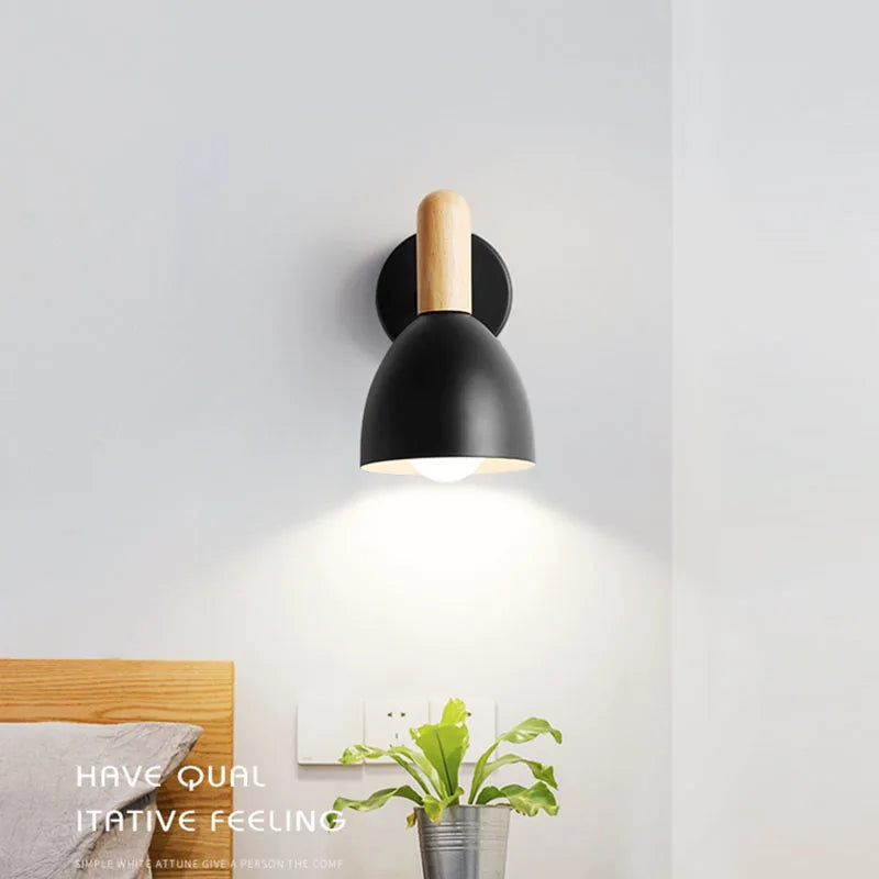 applique murale LED en bois avec abat-jour à Macaron