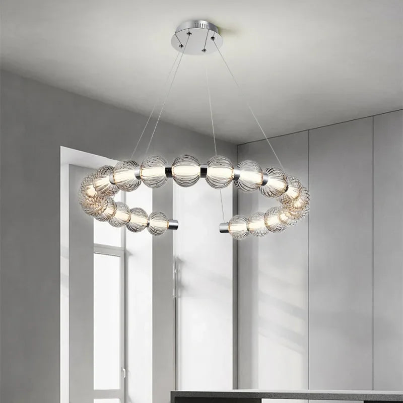 lustre led de luxe style collier de perles chromé