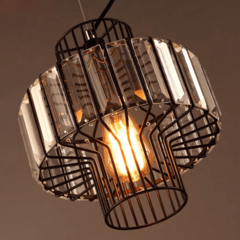 Suspension retro LED avec abat-jour en métal et verre Cristal