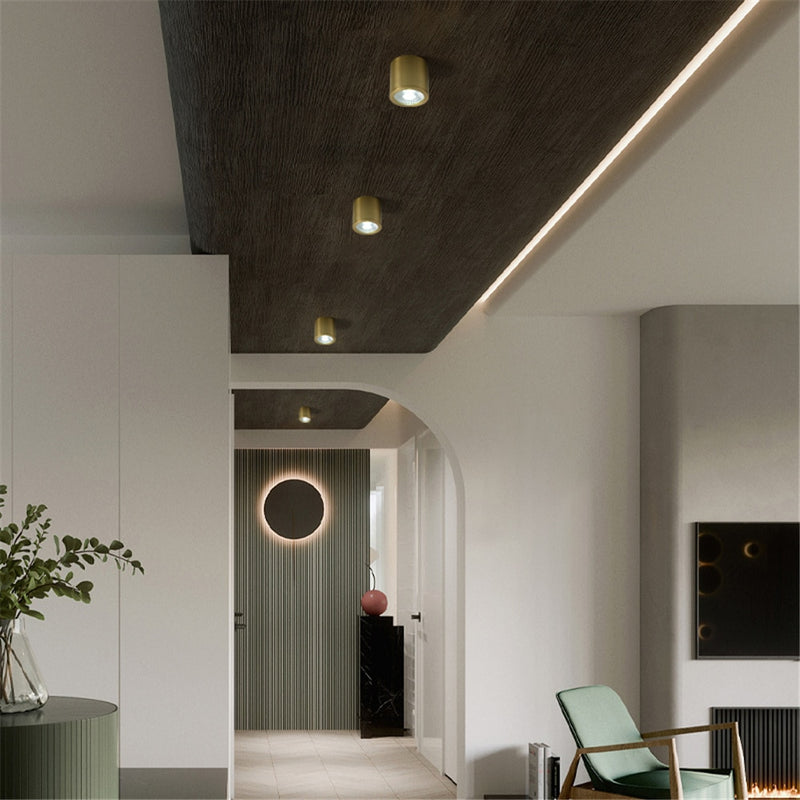 Spot moderne LED cylindrique en métal doré Tarm