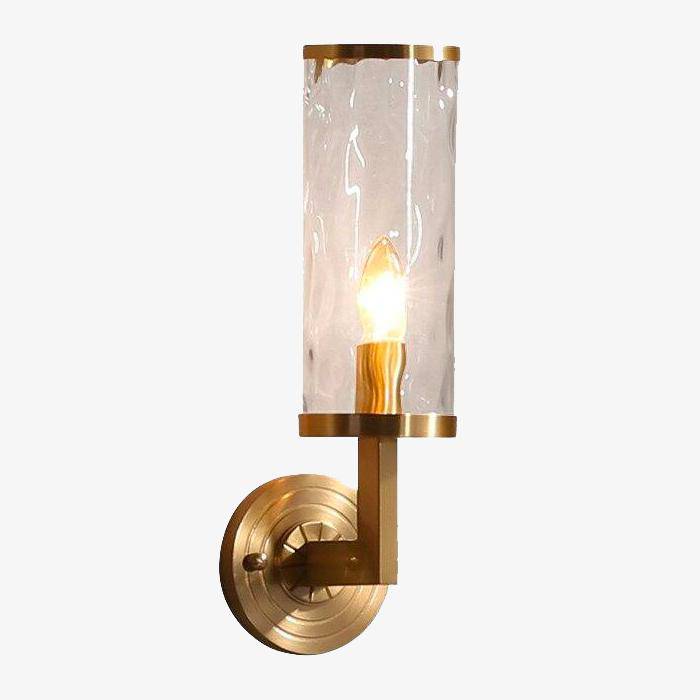 Applique murale doré avec abat-jour en verre cylindrique