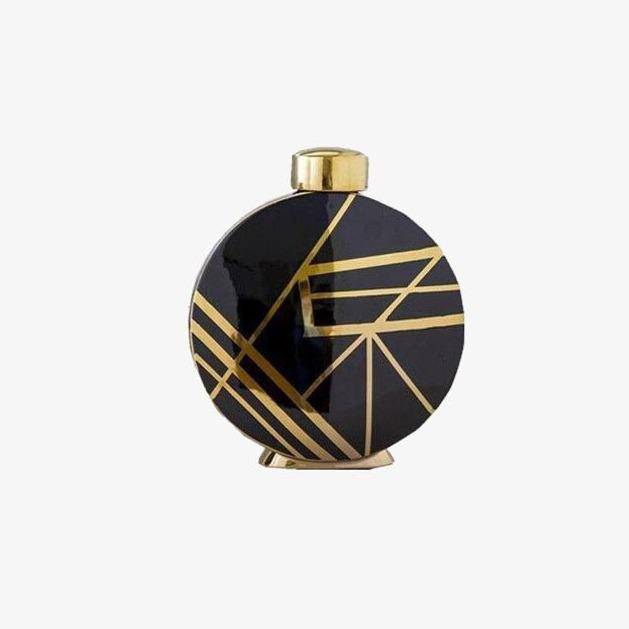 Vase design noir aux motifs géométriques abstraits dorés Luxury