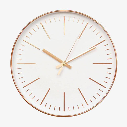 Horloge murale ronde design simple rose gold ou argentée 30cm Round