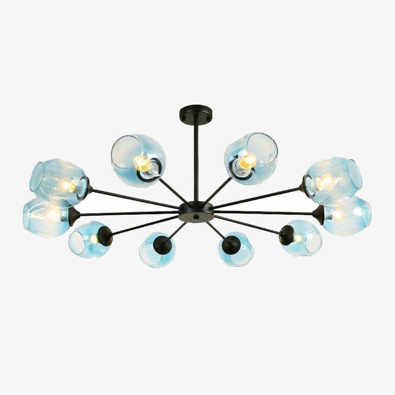 Lustre design LED en métal avec plusieurs abat-jours en verre coloré