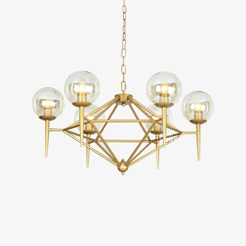 Lustre design vintage doré et boule en verre style loft