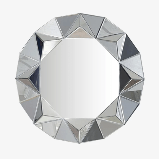 Miroir mural décoratif rond biseauté triangles Decorative