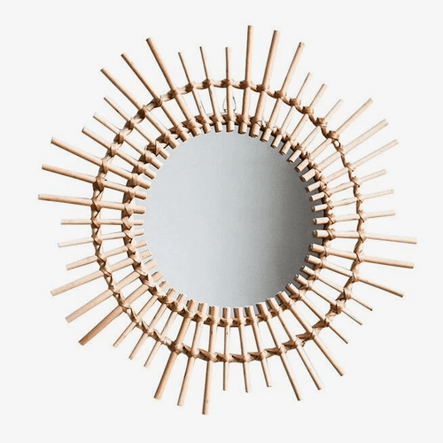 Miroir mural décoratif rond en rotin doré Rattan