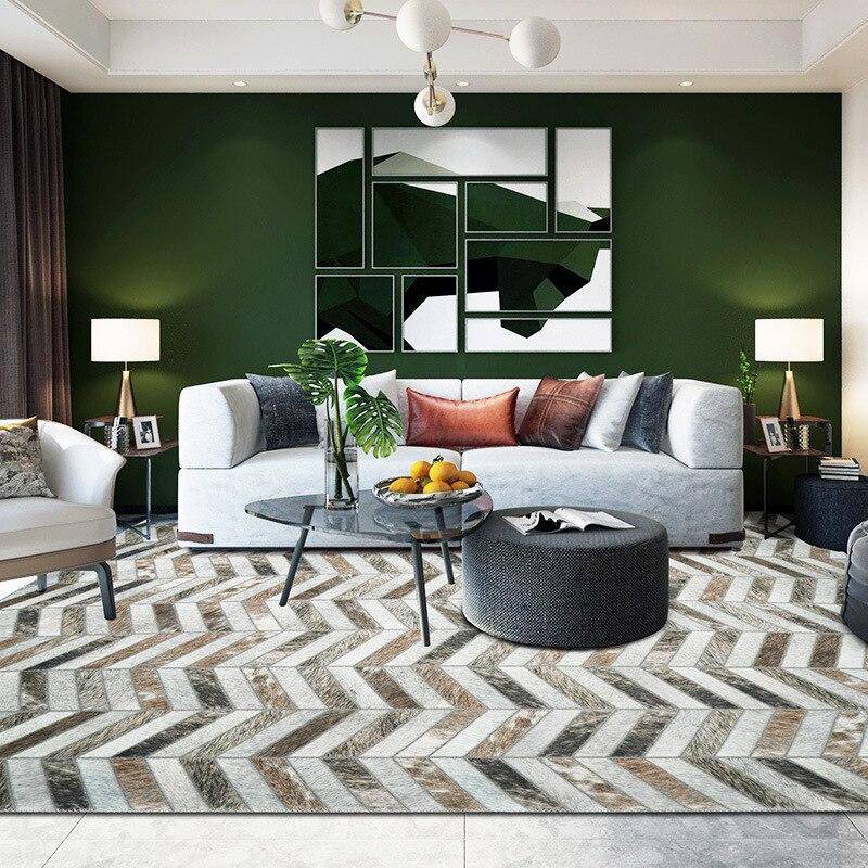 Tapis rectangle scandinave à formes géométriques marrons en polyester Large A