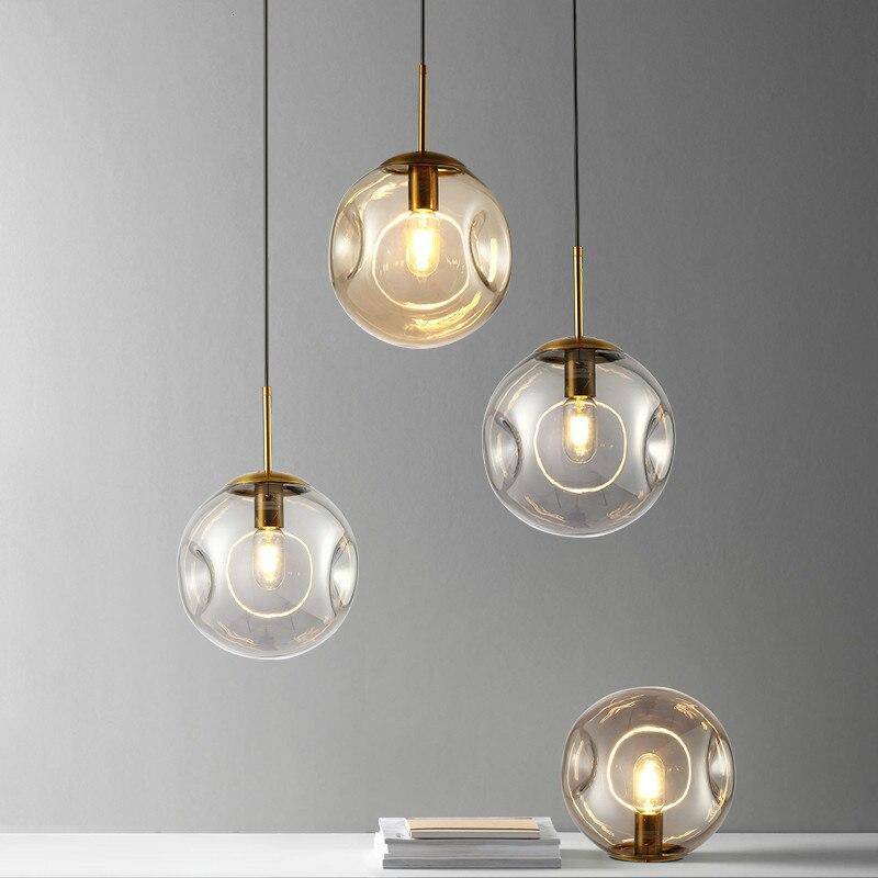Suspension design boule déformées en verre fumé Ball