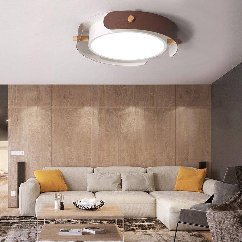 Plafonnier rond LED en métal et barres en bois Study