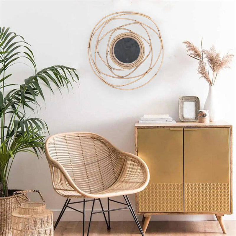 Miroir murale rond décoratif en rotin 40cm