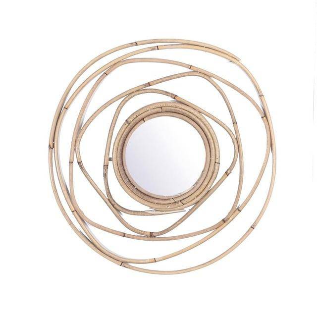 Miroir murale rond décoratif en rotin 40cm