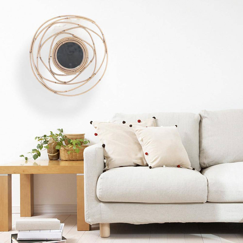 Miroir murale rond décoratif en rotin 40cm