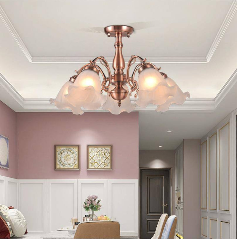 Lustre à LED avec abat-jour en fleurs