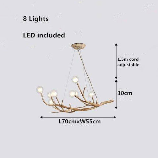 Lustre design moderne en forme de branches d'arbres avec plusieurs lampes LED