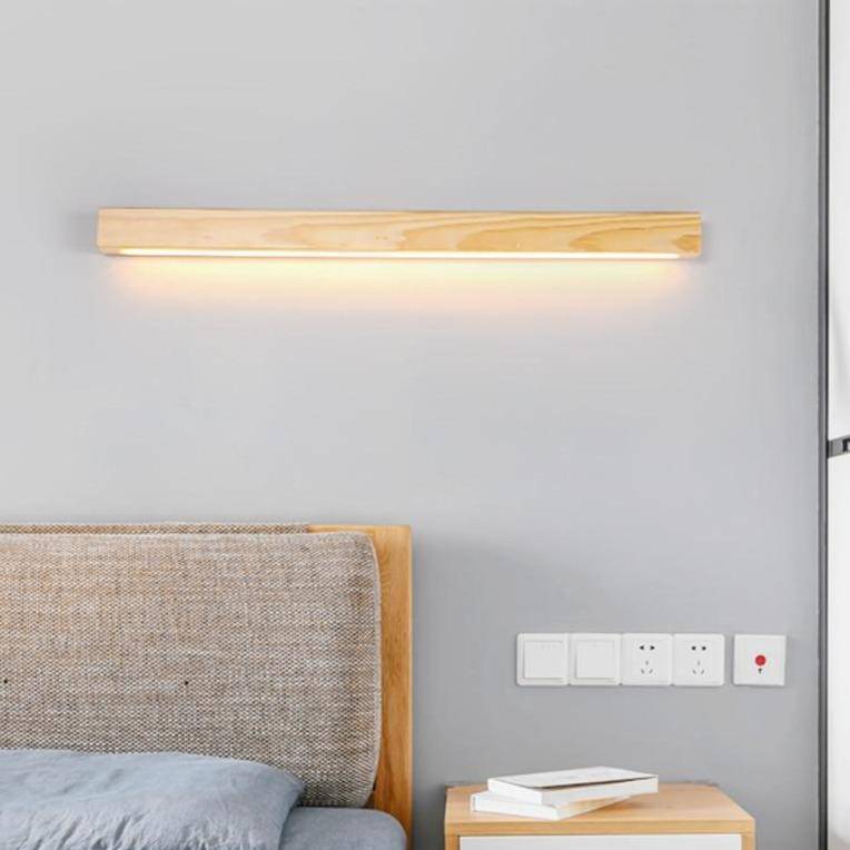 Applique murale moderne LED allongée en bois style Nordic