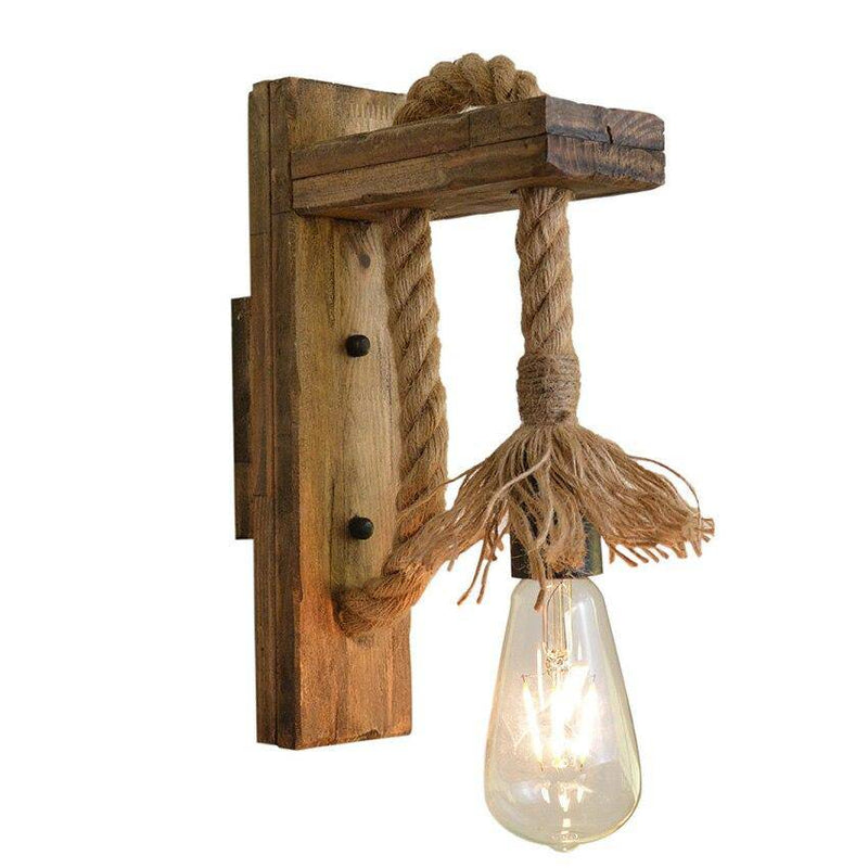 Applique murale rustique LED en bois avec cordage rétro