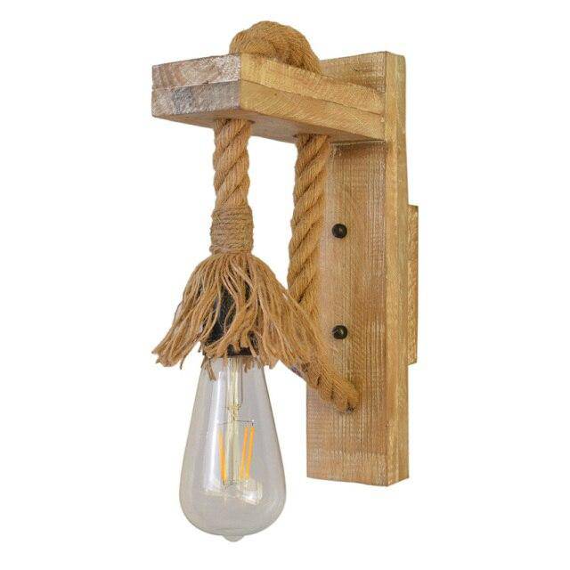 Applique murale rustique LED en bois avec cordage rétro