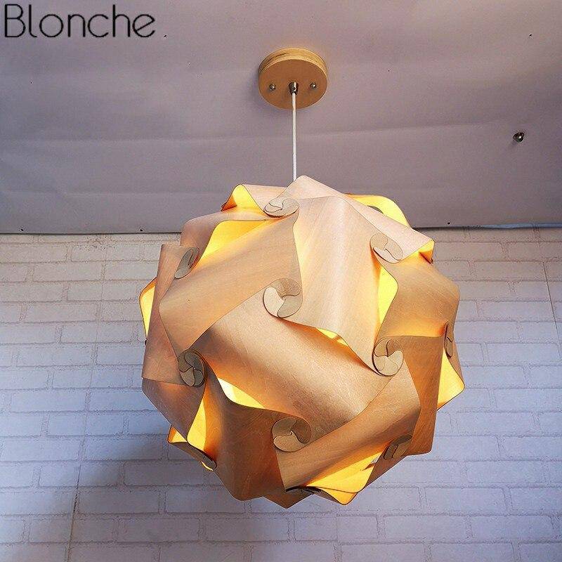 Suspension vintage LED en bois style japonais