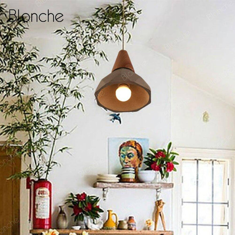 Suspension design LED en ciment et bois style Loft Decor