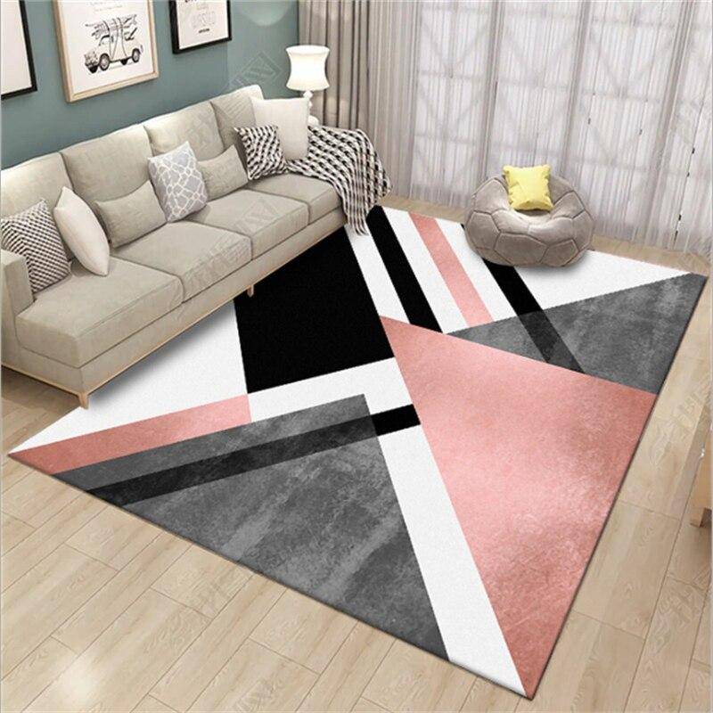 Tapis rectangle géométriques gris et rose Pink