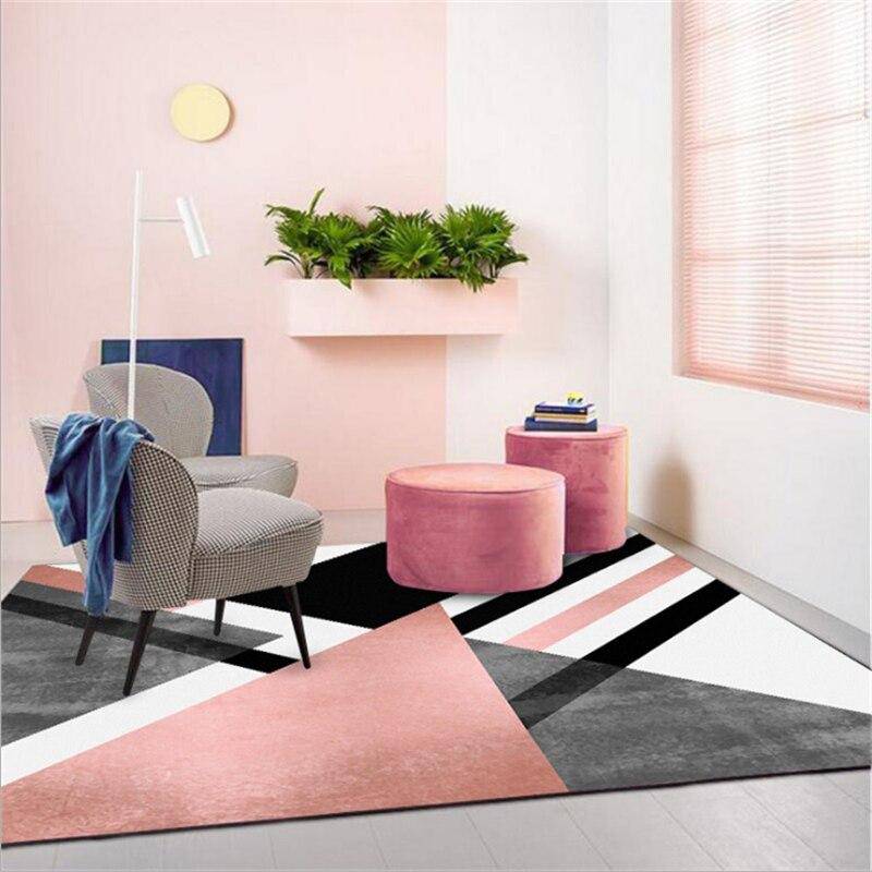 Tapis rectangle géométriques gris et rose Pink