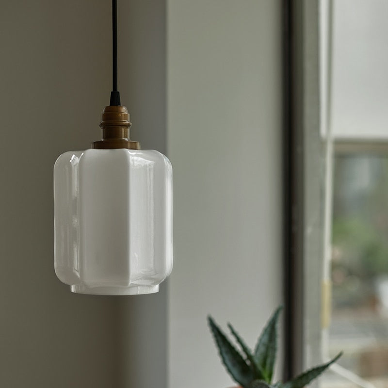 Suspension design en verre blanc style vintage Samy