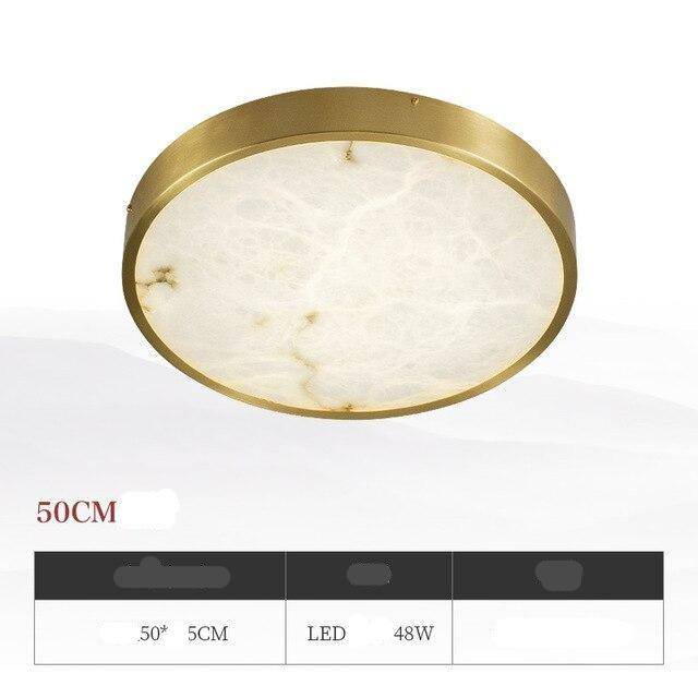 Plafonnier design LED rond en marbre avec bords dorés