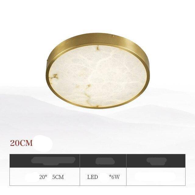 Plafonnier design LED rond en marbre avec bords dorés