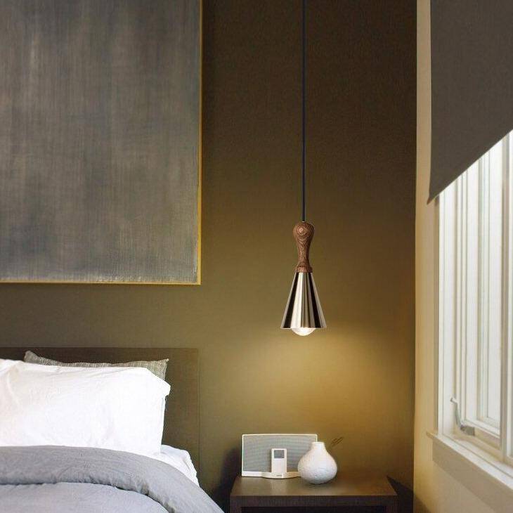 Suspension design LED en bois avec abat-jour conique métal Creative
