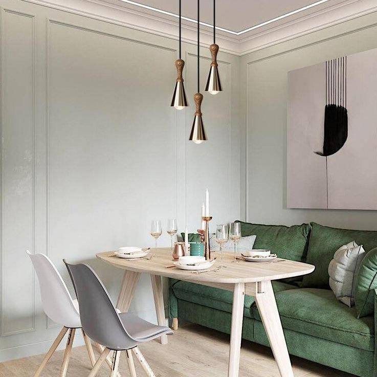 Suspension design LED en bois avec abat-jour conique métal Creative