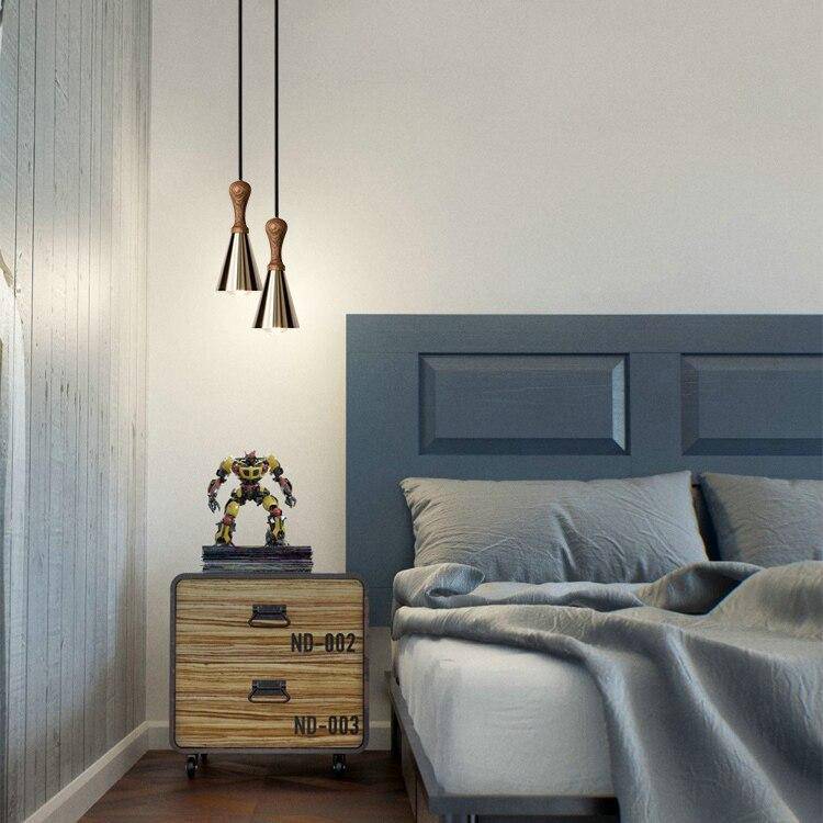 Suspension design LED en bois avec abat-jour conique métal Creative
