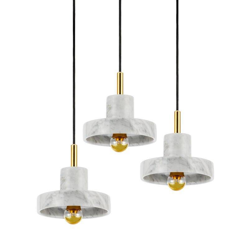Suspension design LED avec abat-jour arrondi en marbre blanc et doré