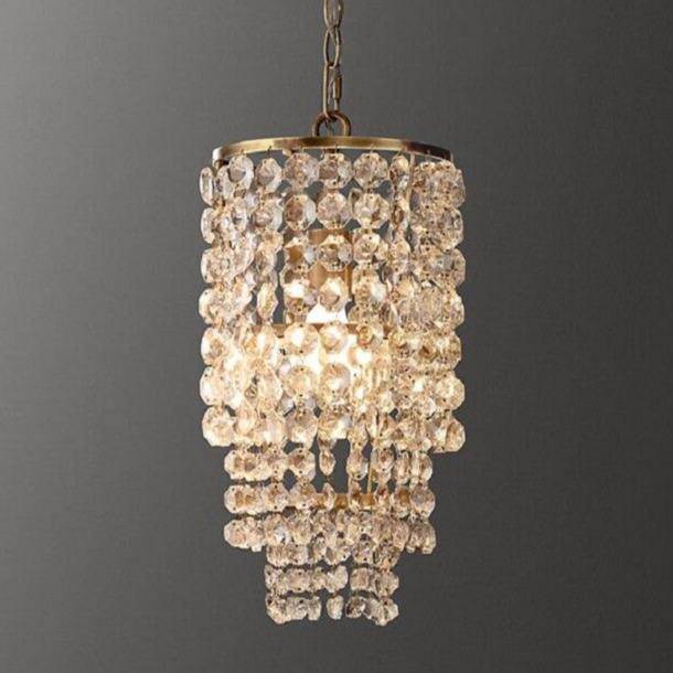 Suspension design LED avec abat-jour en verre cristal doré ou argenté