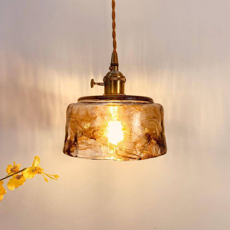 Suspension design à LED avec abat-jour en verre cuivré rétro